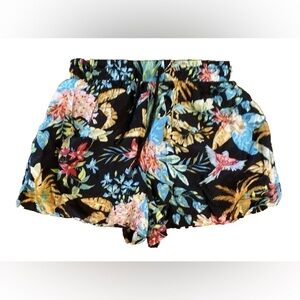 Elan Shorts Women's Large Black Floral Colorful Boho Beach Resort Rayon